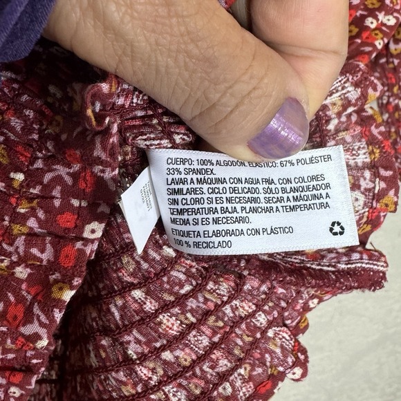 Cottagecore Milkmaid Peasant Top Sz Med Red Floral Puff Sleeves Smocked Coquette - Picture 5 of 9